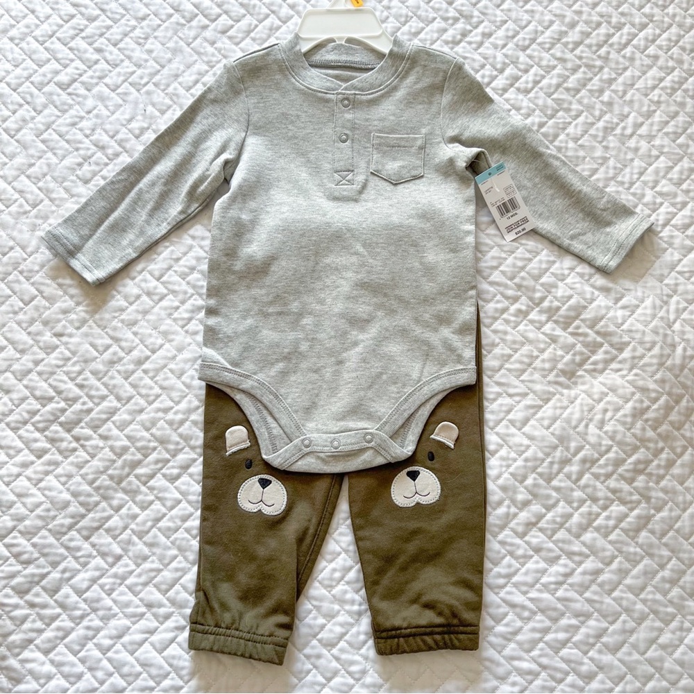 NWT Little Wonders | Gray and Brown Baby Outfit with Bear Design